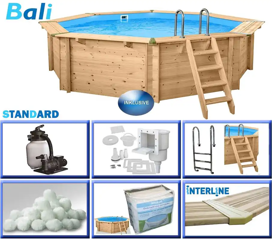 Holzpool-Set BASIC Bali 8-Eck 5,30 x 1,36 m Heißes Angebot