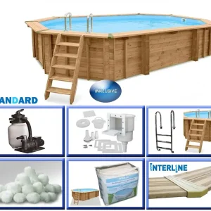 Versand Am Gleichen Tag Holzpool-Set BASIC Bali oval 8-Eck 6,40 x 4,00 x 1,38 m