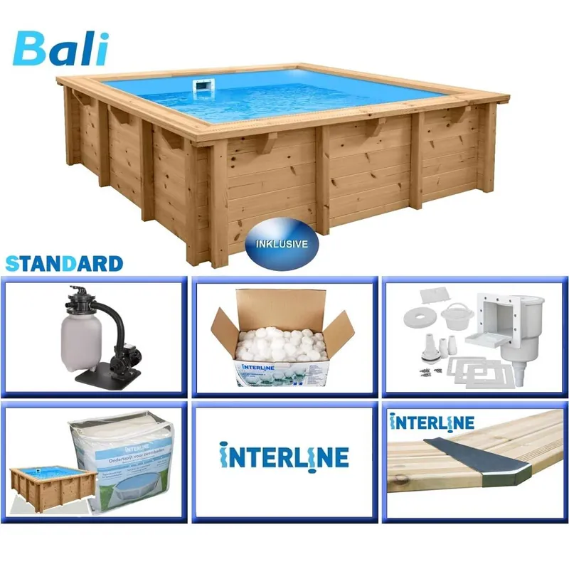 Holzpool-Set BASIC Bali rechteck 2,10 x 2,10 x 0,78 m Markenprodukt
