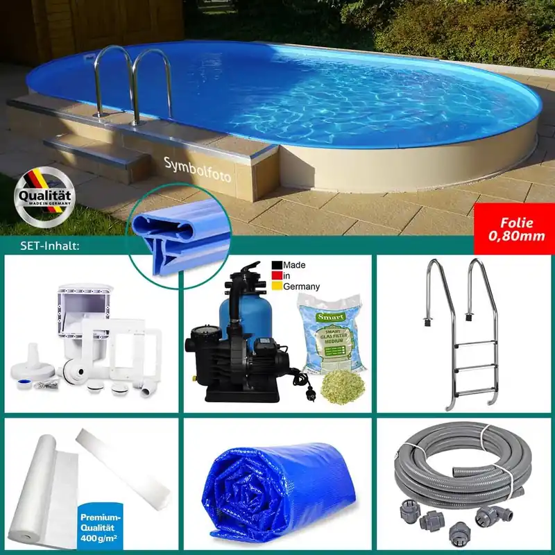 Sonderangebot SET> Ovalpool 3,00 x 5,00 x 1,20 m blau, Folie 0,80 mm, Handlauf STYLE