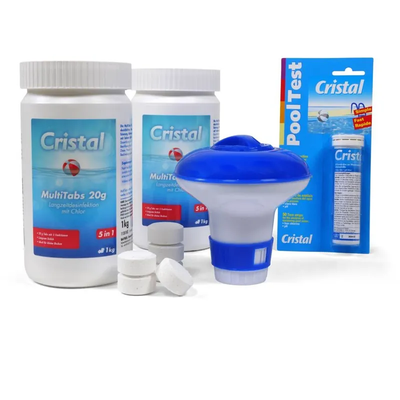Neuheit CRISTAL SET 2x MultiTabs Chlor 5 in 1 (20g), Chlordosierer + Teststreifen