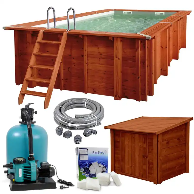 SET ''M''> Sumatra Rechteck Massivholzpool 6,00 x 3,00 x 1,38 m Ausverkauf
