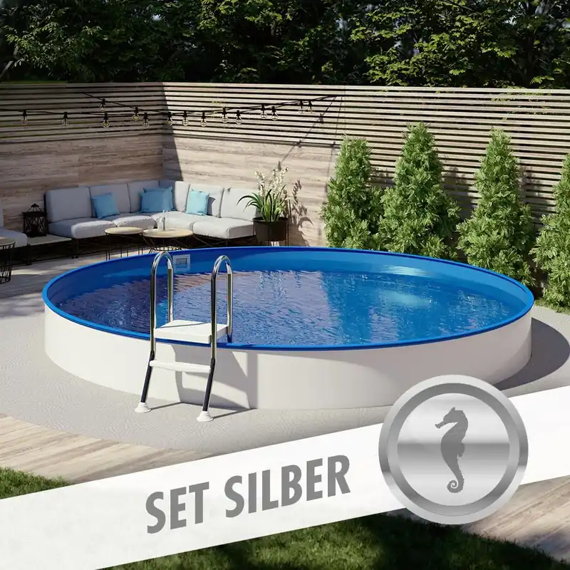 Top-Seller Rundpool-Set SILBER Ø 5,00 x 1,20 m, Folie blau 0,80 mm, teileingelassen
