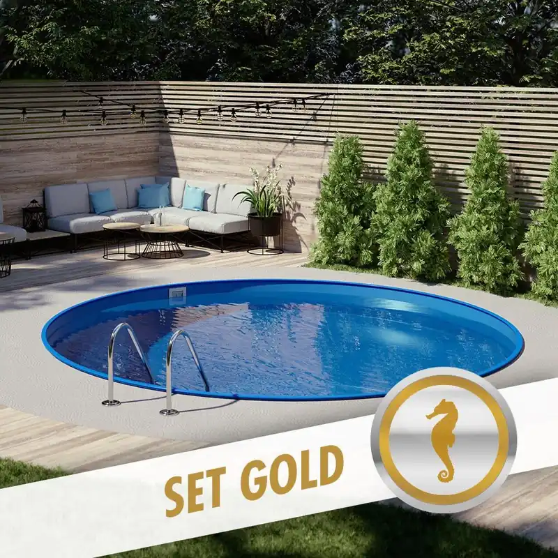 Begrenztes Angebot Rundpool-Set GOLD Ø 2,50 x 1,20 m, Folie blau 0,80 mm, eingelassen