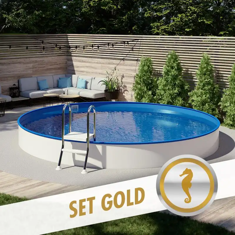 Direktkauf Rundpool-Set GOLD Ø 3,00 x 1,20 m, Folie blau 0,80 mm, teileingelassen
