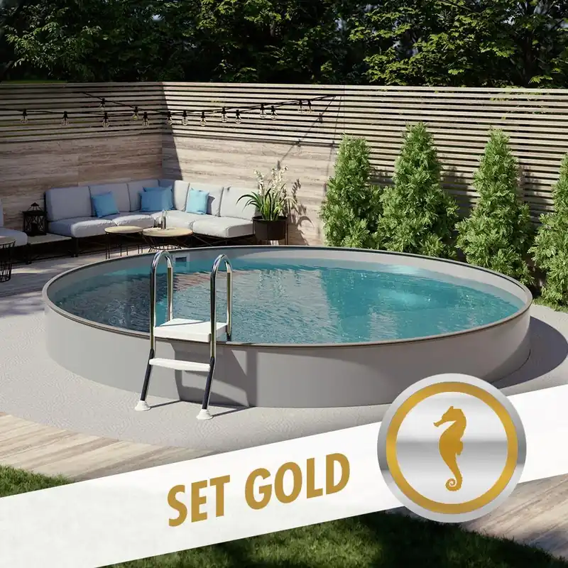 Sofort Bestellen Rundpool-Set GOLD Ø 3,50 x 1,20 m anthrazit, Folie grau, teileingelassen