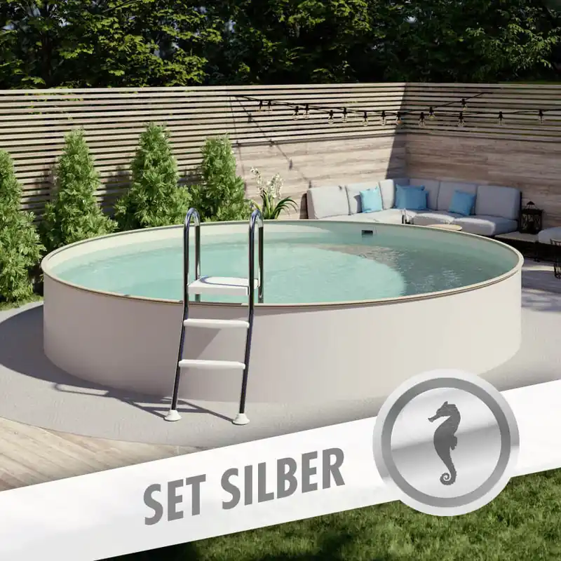 Angebot Rundpool-Set SILBER Ø 3,50 x 1,35 m, Folie sand 0,80 mm, teileingelassen