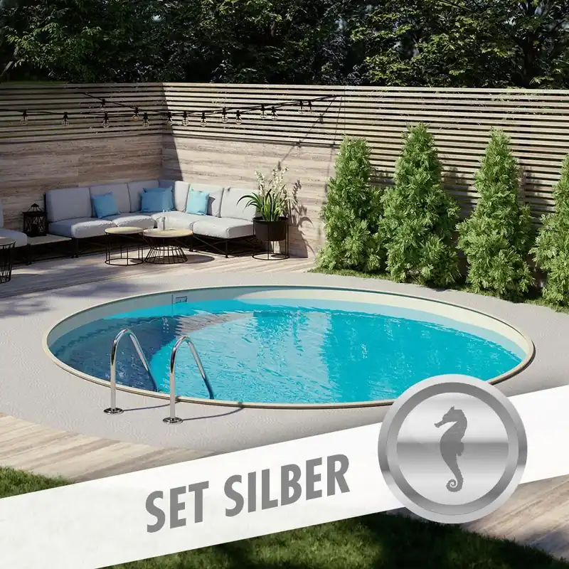 Ausverkauf Rundpool-Set SILBER Ø 3,50 x 1,35 m, Folie sand 0,80 mm, eingelassen