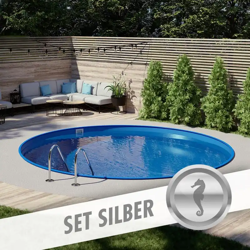 Sonderaktion Rundpool-Set SILBER Ø 3,50 x 1,35 m, Folie blau 0,80 mm, eingelassen