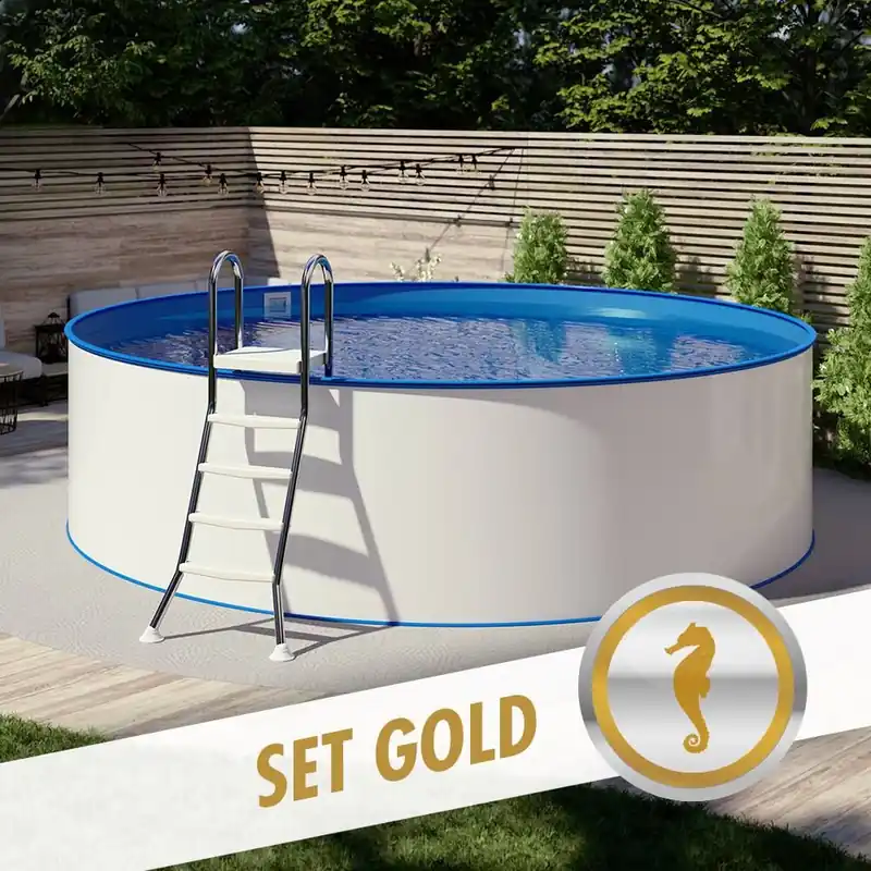 Aktuell Rundpool-Set GOLD Ø 4,50 x 1,35 m, Folie blau 0,80 mm, aufgestellt