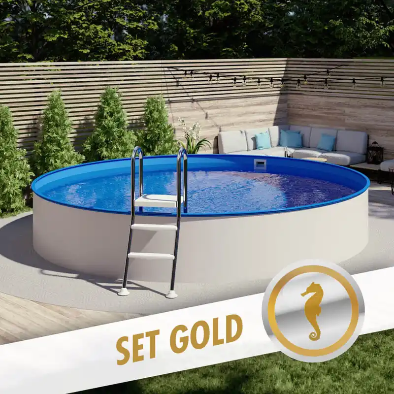 Preis Gesenkt Rundpool-Set GOLD Ø 4,50 x 1,35 m, Folie blau 0,80 mm, teileingelassen