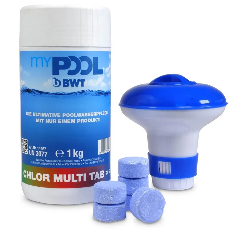 Sonderaktion SET> myPOOL Chlor MultiTabs Mini 20g 1,0 kg inkl. Dosierschwimmer