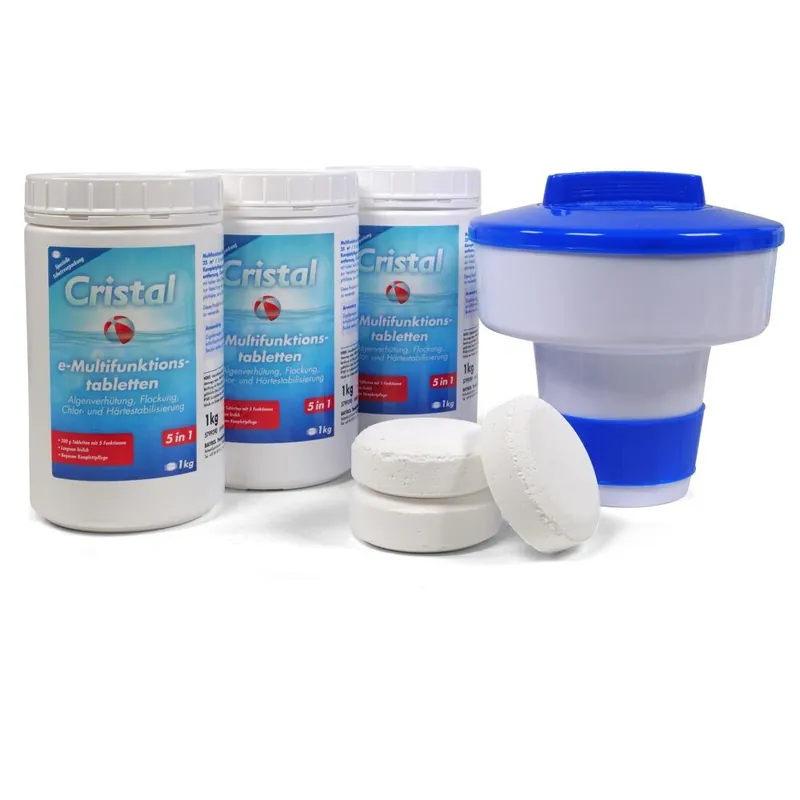 Neue Kollektion CRISTAL 3 kg e-Chlor-Multifunktion-Tabletten 200g + Dosierschwimmer