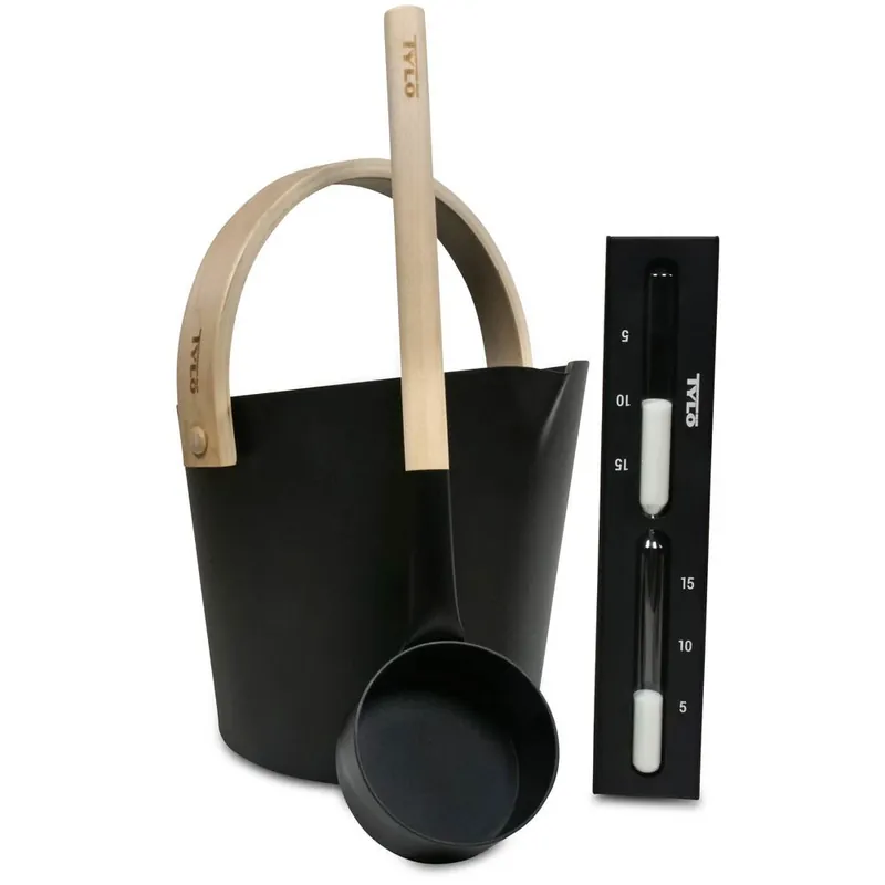 SET> Tylö Saunakübel, Kelle + Sanduhr Brilliant Black (3-tlg.) Preisknaller