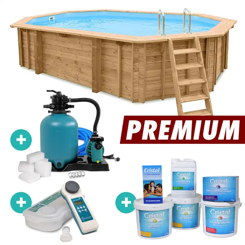 Holzpool Bali oval 8-Eck Massivholzpool Set "PREMIUM" 6,40 x 4,00 x 1,38 m Neue Ware