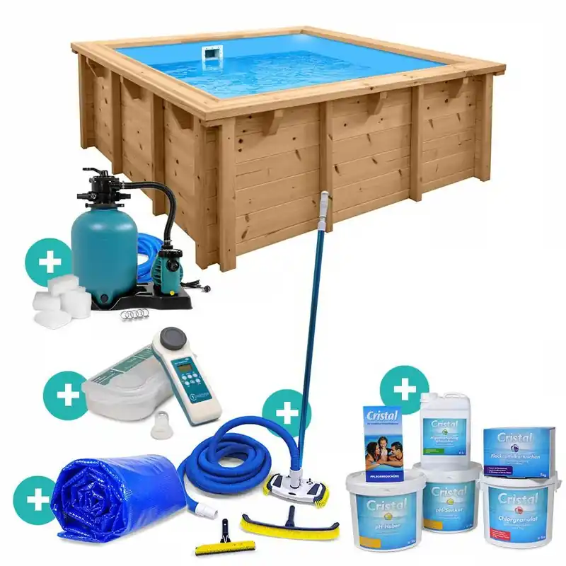 Neue Kollektion Holzpool Bali rechteckig Massivholzpool Set "EXKLUSIV" 2,10 x 2,10 x 0,78 m