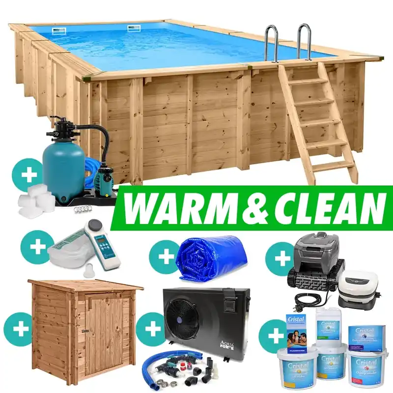 Holzpool Bali rechteckig Massivholzpool Set "WARM & CLEAN" 7,90 x 4,00 x 1,38 Neuheit
