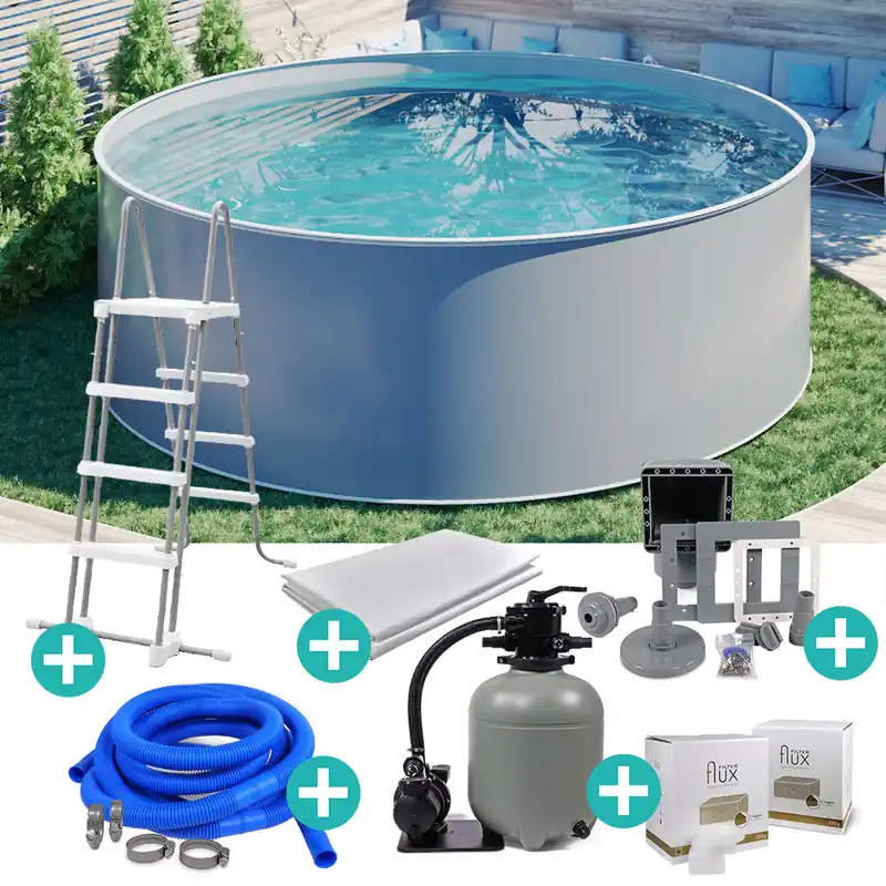 Angebot Design Stahlwand-Pool-SET rund Ø 4,50 x 1,20 m GRAU