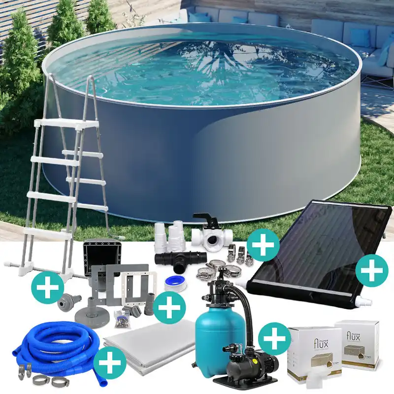 Ausverkauf Design Stahlwand-Pool-SET rund Ø 4,00 x 1,20 m Grau SOLAR