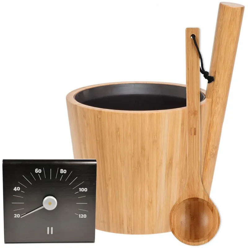 SET> Rento Saunaeimer, Kelle Bambus + Thermometer Zertifiziert