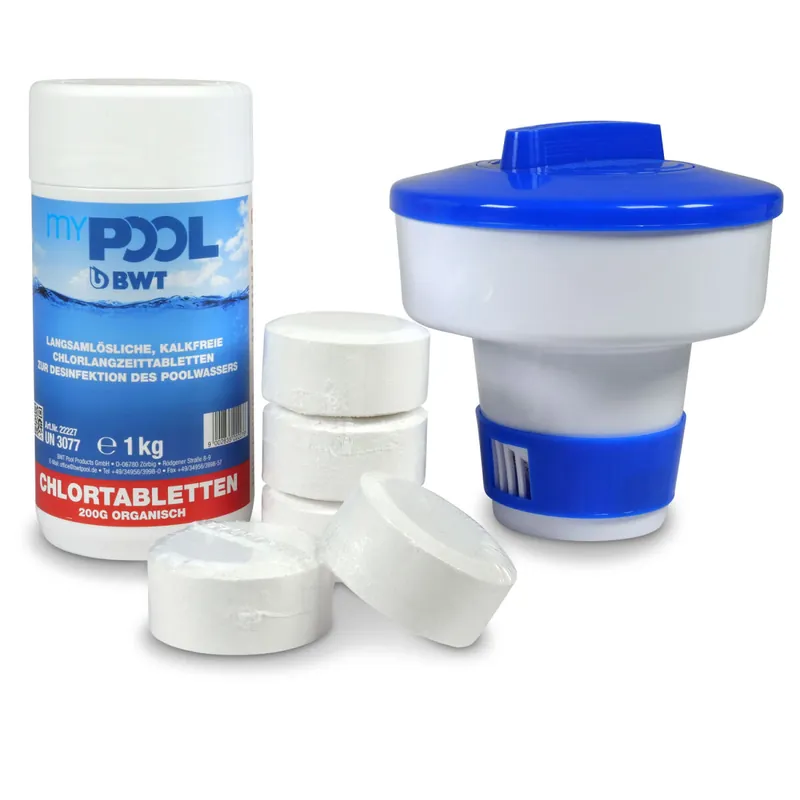SET> myPOOL Chlordepot Tabs Langzeittabletten 200gr. 1,0 kg + Dosierschwimmer Finale Aktion