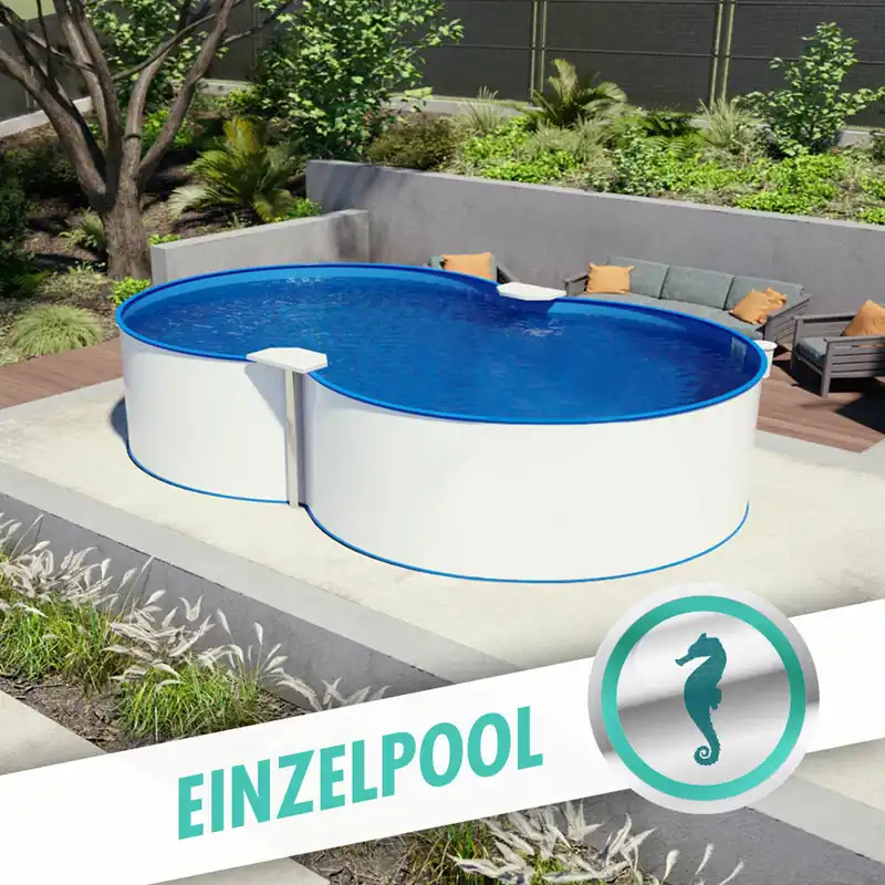 Preisknaller (B-Ware) Achtform Pool 3,00 x 4,70 x 1,20 m, Folie 0,8 mm blau + Funktions-Handlauf