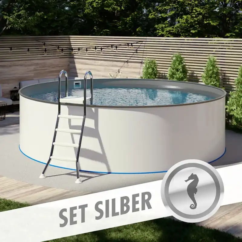 Summerfeeling Rundpool-Set SILBER Ø 2,50 x 1,20 m, Folie grau 0,80 mm, aufgestellt Highlight