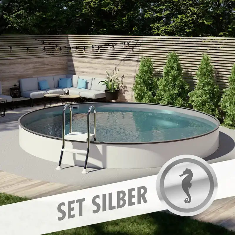 Summerfeeling Rundpool-Set SILBER Ø 2,50 x 1,20 m, Folie grau 0,80 mm, teileingelassen Nur Für Kurze Zeit