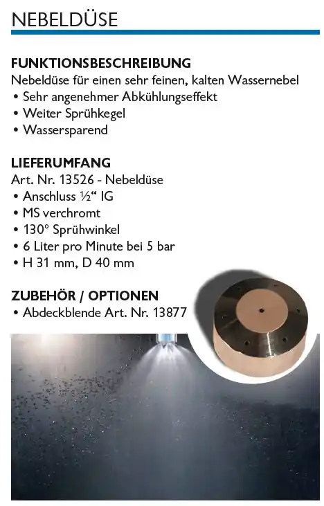 WDT Nebeldüse verchromt für Erlebnisdusche 130° Sprühnebel Solange Der Vorrat Reicht