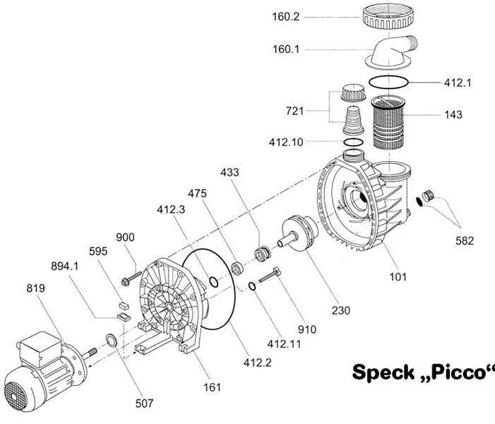 Speck Klarsichtanschluss mit Überwurfmutter und O-Ring für Speck Picco Pumpe Neu Im Sortiment