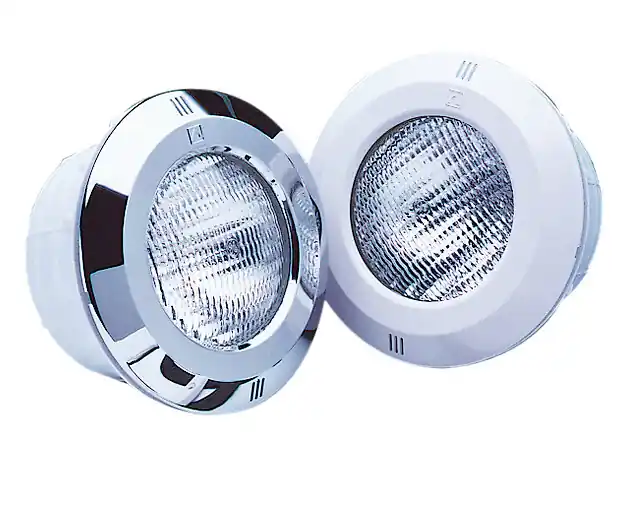 Billig Unterwasserscheinwerfer 300W/12V für Folienbecken runder Edelstahl-Blende Kunststoffflanschsatz
