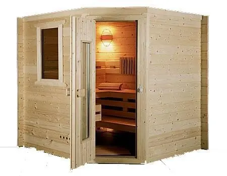 Mega-Angebot Saunatop Sauna Karat 58 mm Überstand (5-Eck) Eckeinstieg Blockbohlensauna EXTRASTARK