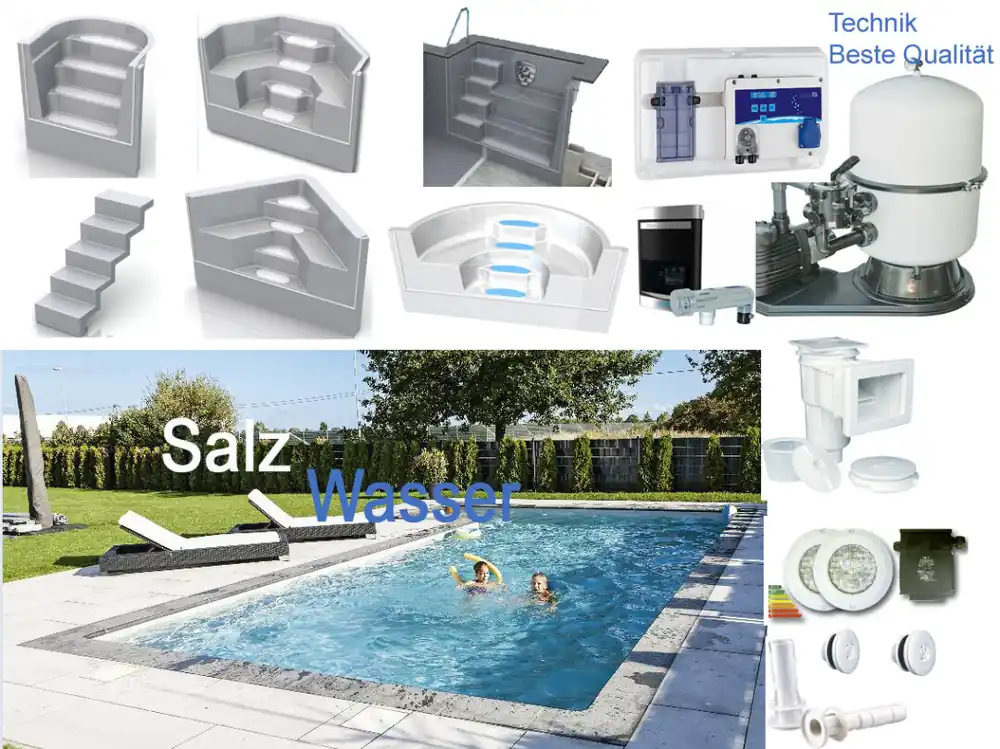 BALI Salzwasser Schwimmbad Rechteckbecken Komplettset Salzwasserpool Top Technik Saisonangebot