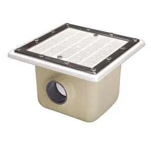 Abverkauf Ablauf aus glasfaserverstärktem Polyester 355 mm x 355 mm für Folienbecken ABS Gitter