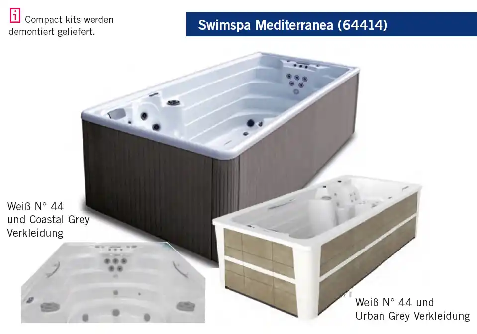 Bestpreis Swim Spa Mediterranea Coastal Grey Verkleidung + Jets aus Edelstahl + LumiPlus + Abdeckung