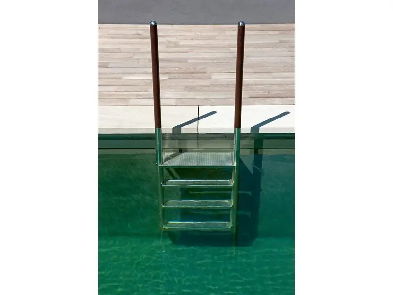 Ideal Eichenwald Pool Leiter ROMA 2-stufig, Griffstangen Edelstahl/Holz schraubbar Schneller Versand