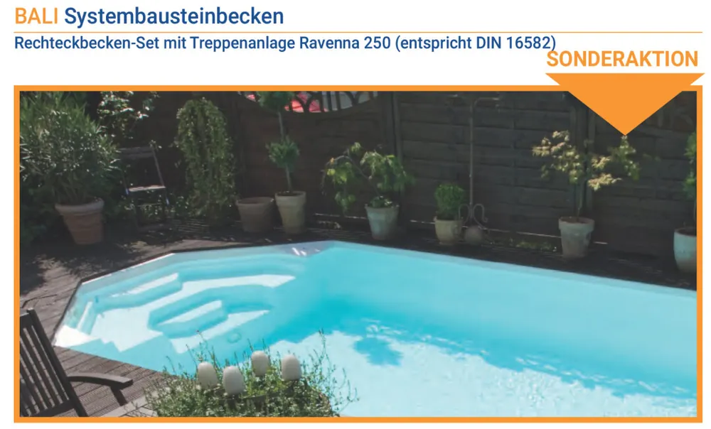 Finale Aktion BALI Rechteckbecken Set Superpaket mit Treppenanlage Ravenna 250