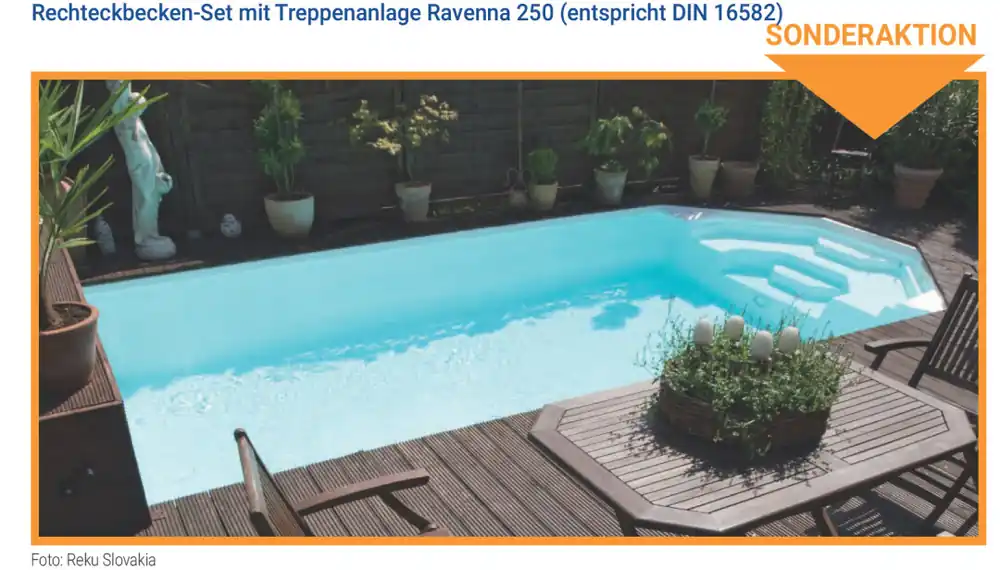 Markenprodukt BALI Rechteckbecken Set Luxus Superpaket mit Treppenanlage Ravenna 250