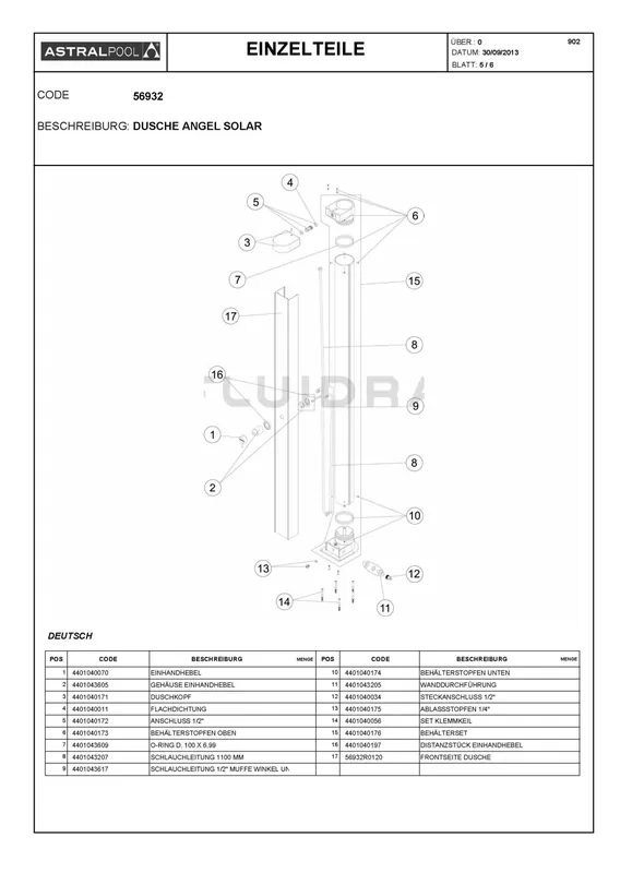 Super-Preis Astral Ablasschraube 1/4" für Angel Solardusche