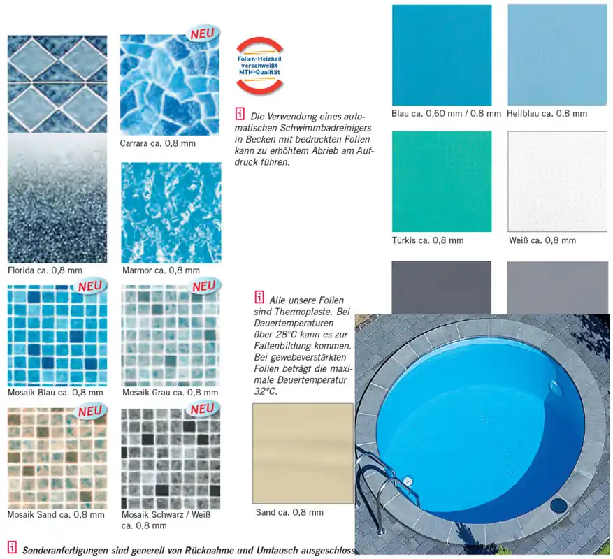 Sichere Zahlung MTH Schwimmbadfolie Blau Rundbecken Stärke 0,8mm Höhe 1,35 m