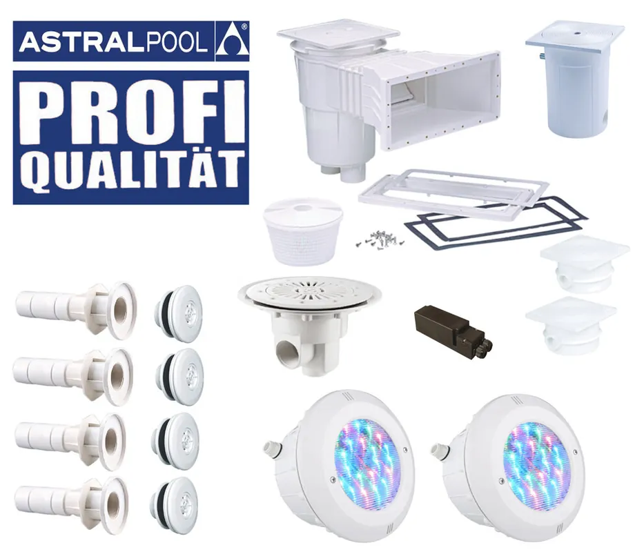 Astral Profi Paket Einbauteile Set für Schwimmbecken 2 x Breitmaulskimmer 2 x Scheinwerfer Top-Preis