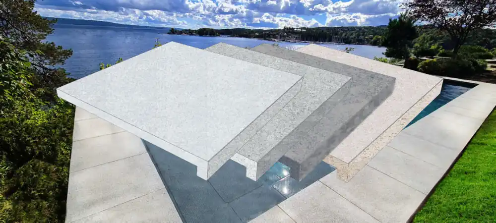 Echt Beckenrandstein Granit L-Stein Natur Sydney Rechteckiges Pool-Komplettset