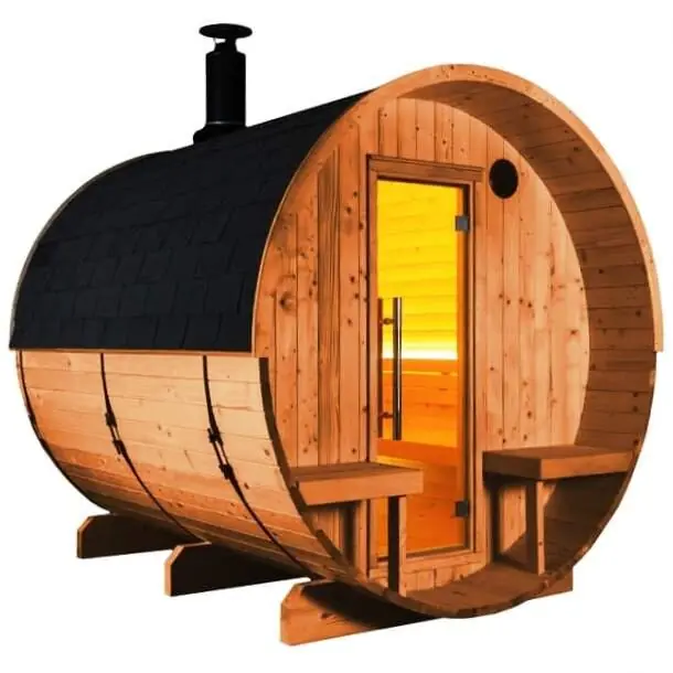Sentiotec Sauna Kaski Fasssauna aus Thermo-Kiefer Preiswert