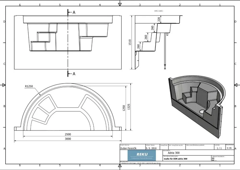 REKU PVC Klemmleisten mit Dichtungsband für Treppe Adria 3000x1250x1510 mm Neu