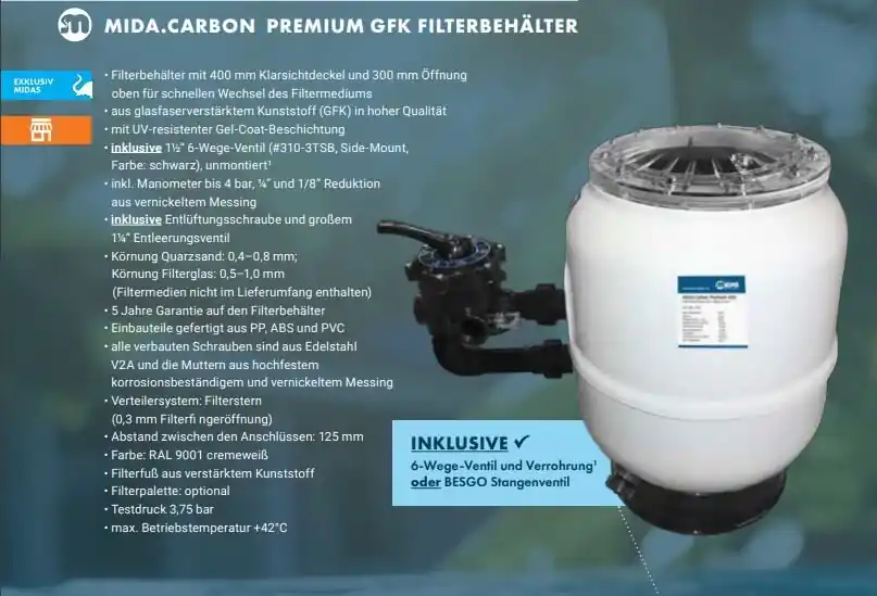 Heißes Angebot Midas Carbon Premium GFK Filterbehälter