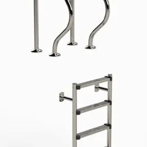 Einbauleiter Edelstahl V2A Standard 4-stufig geteilte Ausführung 1,4 m Schwimmbad Leiter Preisreduziert