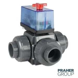 Praher 3-Wege-Kugelhahn L-Bohrung PVC-U 50 mm Klebemuffe 3bar DN40 230VAC Grau Typ L-Bohrung Seitlich Direktkauf