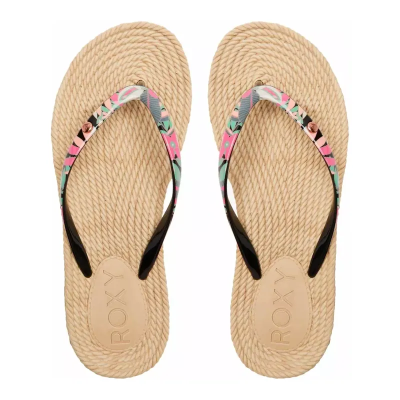 Billig Flip-Flops Roxy South Beach Black/Pink/Soft Lime