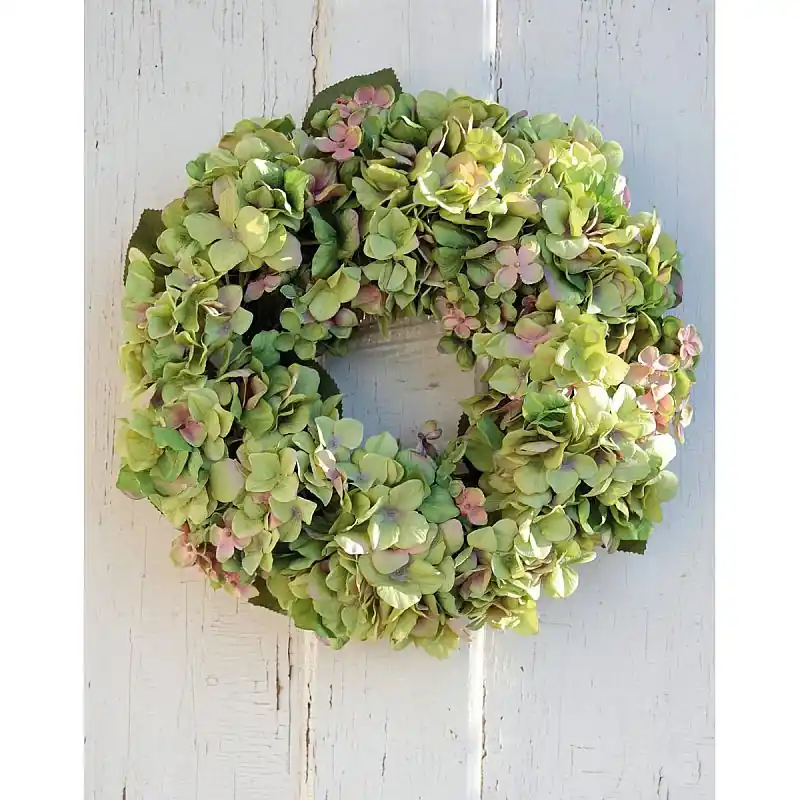 Künstlicher Kranz Hortensie auf Rattan, Ø 40 cm, grün-rosa Preisknaller