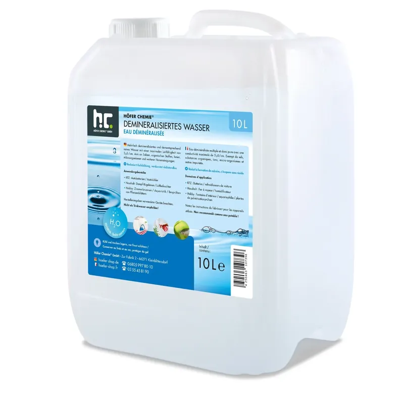 10 L Höfer Chemie® Demineralisiertes Wasser in Kanister Geprüft